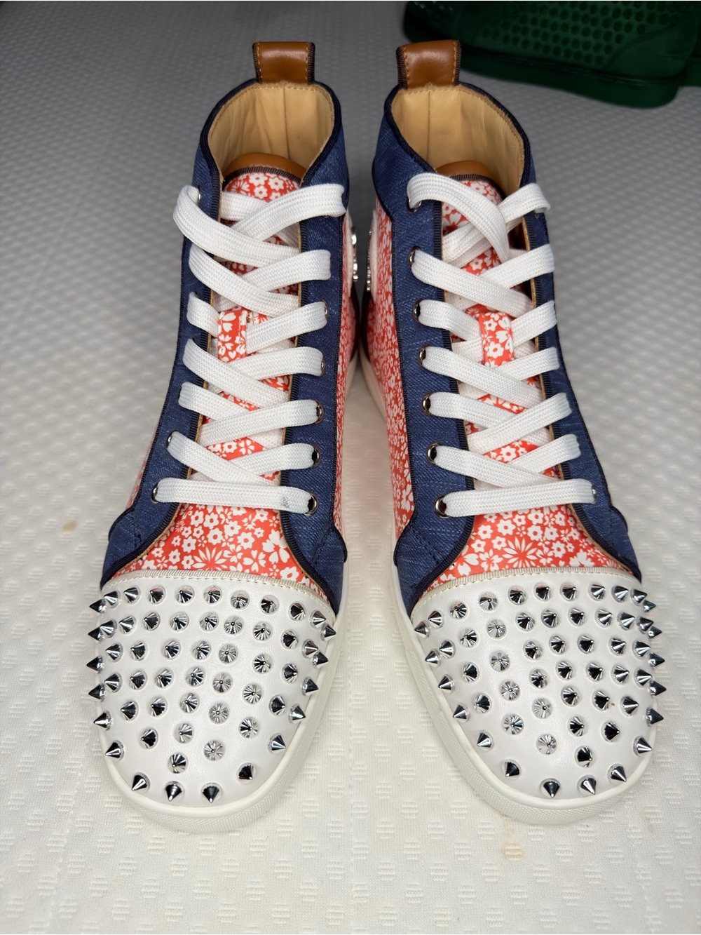 Christian Louboutin Louis Spikes High Top Sneakers Red/Blue 43 EU